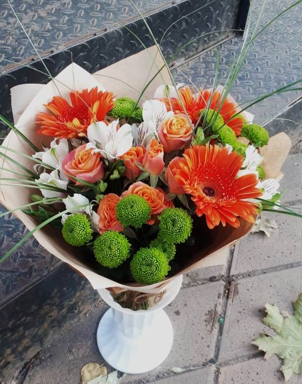 Букет цветов из: Герберы, Хризантемы, Альстромерии и Розы в Донском Тамбовская область