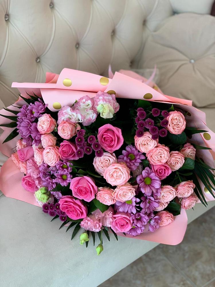 Букет цветов из: Хризантемы, Розы и Лизиантусы в Донском Тамбовская область