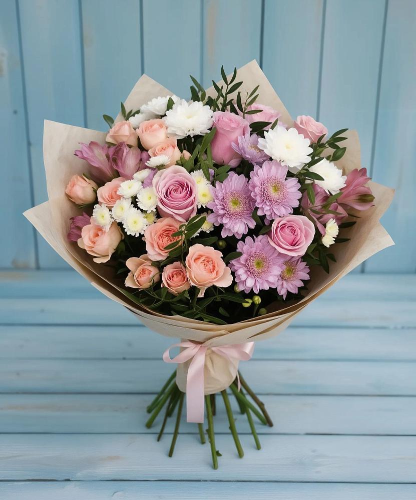 Букет цветов из: Хризантемы, Розы и Альстромерии в Донском Тамбовская область