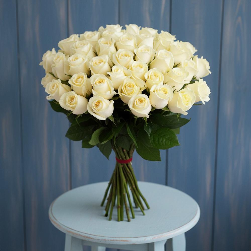 Букет 51 Белая роза Эдлесс Лав в Донском Тамбовская область