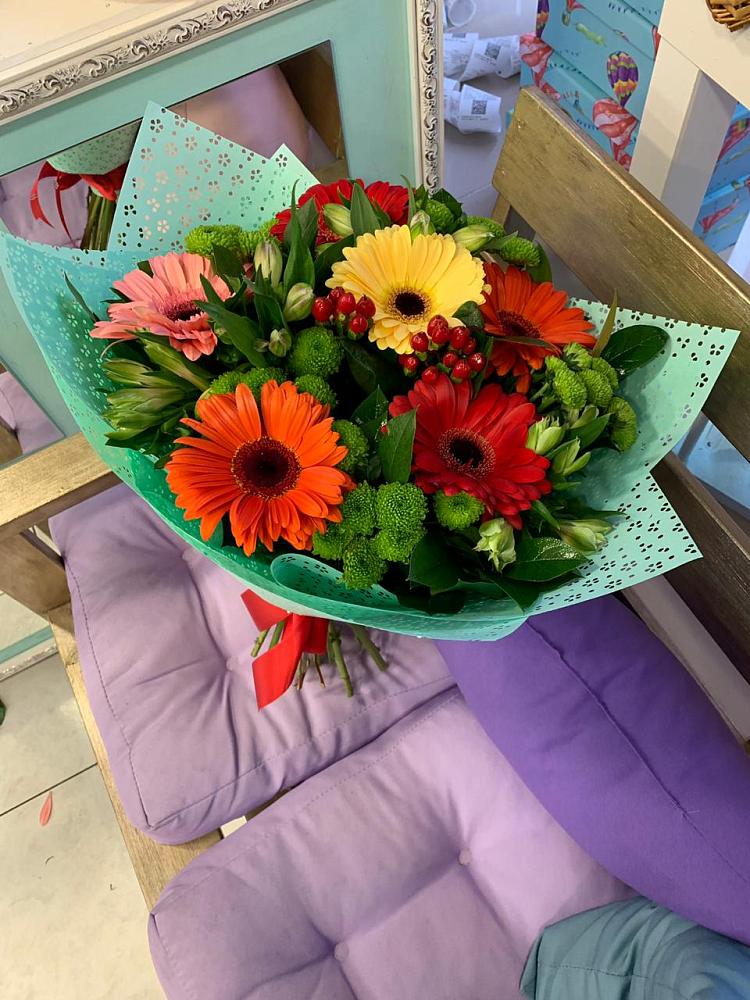 Букет цветов из: Герберы, Хризантемы и Альстромерии в Донском Тамбовская область