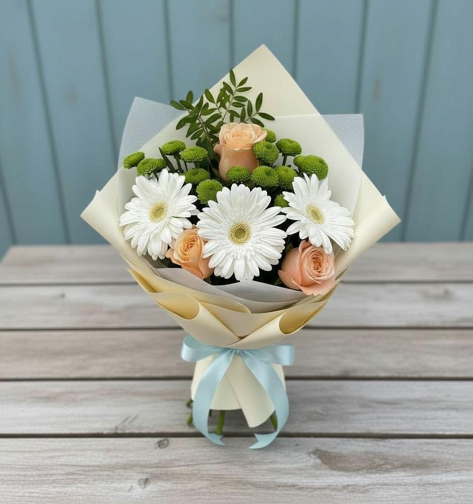 Букет цветов из: Герберы, Розы и Хризантемы в Донском Тамбовская область