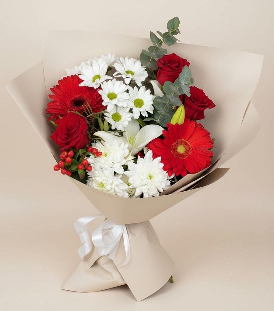 Букет цветов из: Розы, Хризантемы, Герберы и Лилии в Донском Тамбовская область