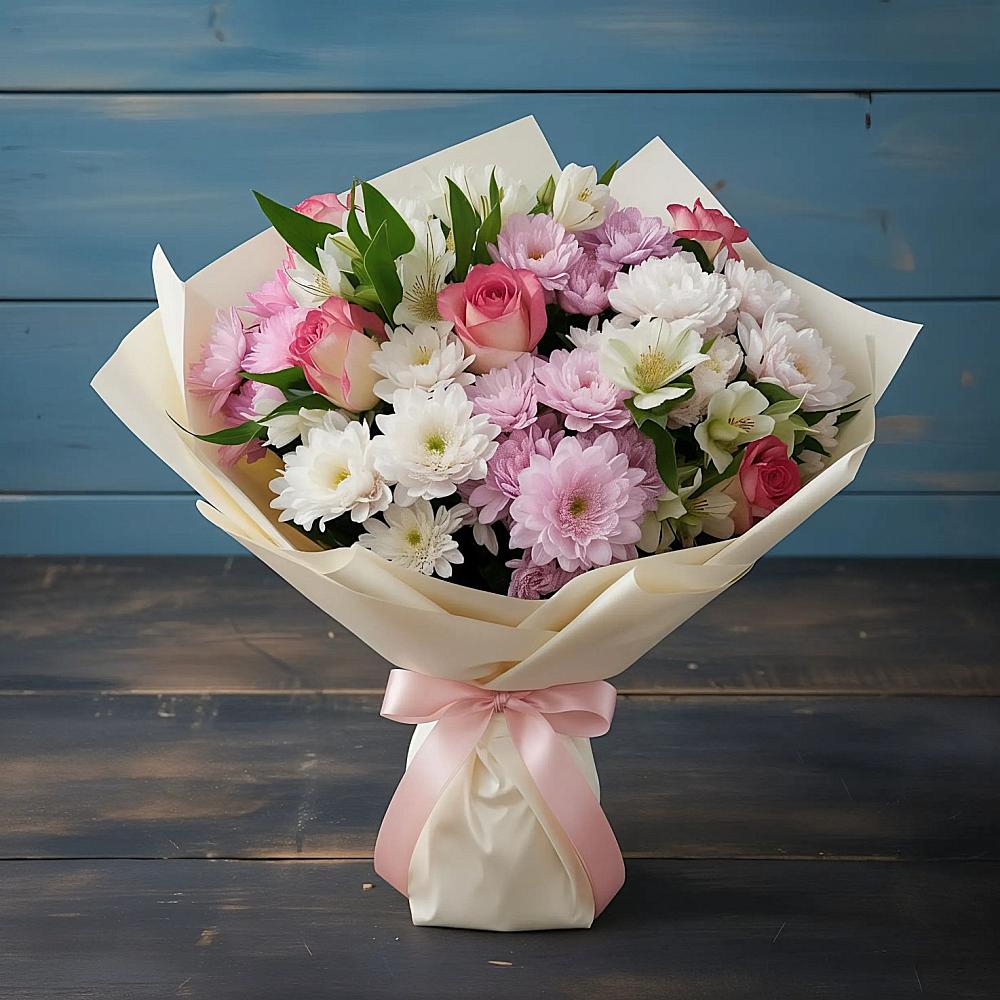 Букет цветов из: Хризантемы, Альстромерии и Розы в Донском Тамбовская область